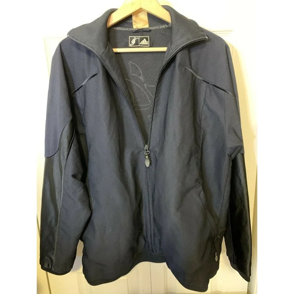 ADIDAS Navy Full Zip Men's Sz‎ S Soccer Jacket Logo kicking ball Rare